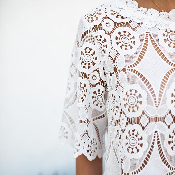 Chic Lace Hollow Short Sleeve Blouse