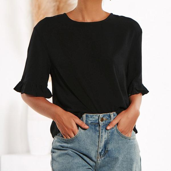 Ruffle Sleeve Loose Solid Color Blouse