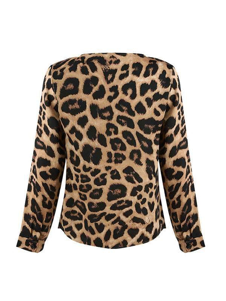 Sexy Big Leopard Printed Long Sleeve Deep V neck T-shirts