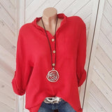 Plus Size Solid Color Stand Collar Blouse
