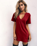 Fashion Sexy Pure V neck Short sleeve T-Shirts Dress