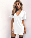 Fashion Sexy Pure V neck Short sleeve T-Shirts Dress