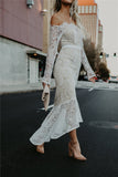 WanaDress Off Shoulder Fishtail Hem Long Sleeve Lace Dress