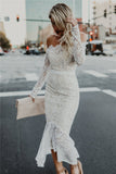 WanaDress Off Shoulder Fishtail Hem Long Sleeve Lace Dress