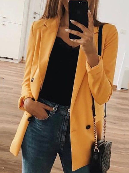 Fashion Solid Color Turn-down Collar Long Sleeve Blazers