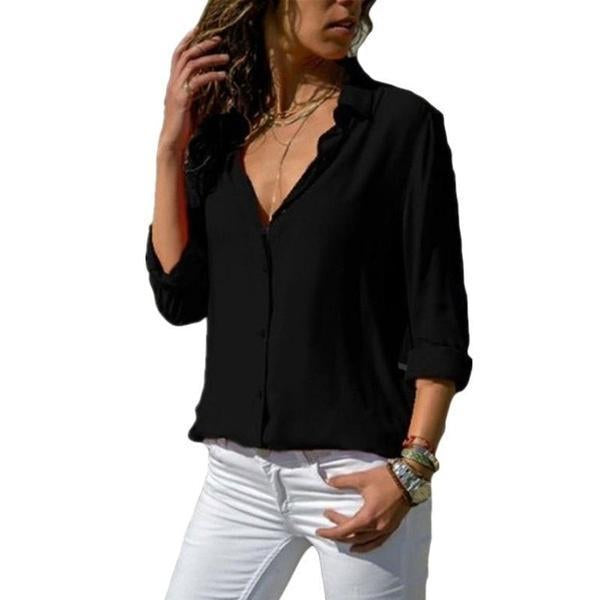 Women Solid Color Sexy Deep V-neck Loose Blouses