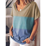 Plue Size Stitching Color V Neck Blouse