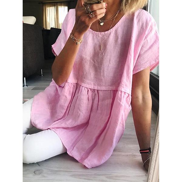 Casual Short Sleeve Solid Color Blouse