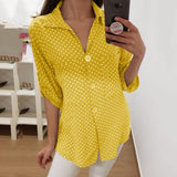 Polka Dot Lapel Neck Button Blouse