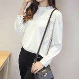 Women Ruffled Collar Long Sleeve Plain Blouse