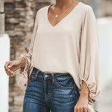 Solid Color Lantern Sleeve Blouse