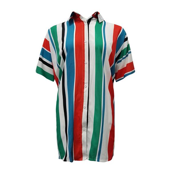 Casual Multicolor Stripe Lapel Neck Shirts