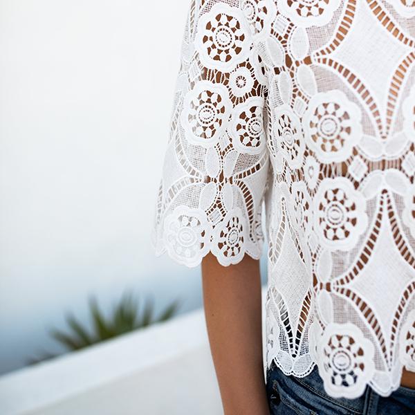 Chic Lace Hollow Short Sleeve Blouse