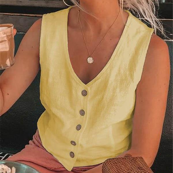 Casual Solid Color Button Sleeveless Blouse