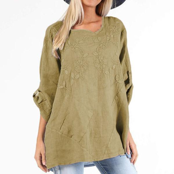 Embroidery Solid Color Loose Blouse