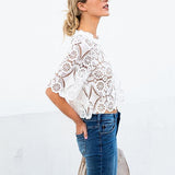 Chic Lace Hollow Short Sleeve Blouse