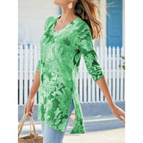 Casual V Neck Printed 3/4 Sleeve Blouse