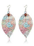 Colorful Printed Hollow Leaf Earrings Accessories