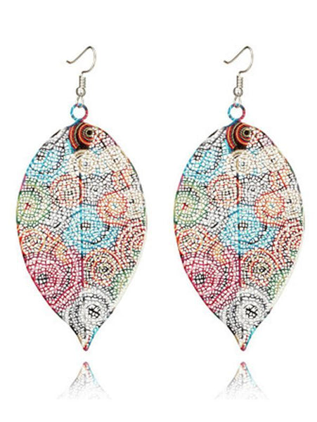 Colorful Printed Hollow Leaf Earrings Accessories