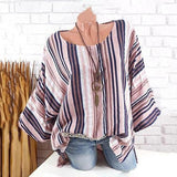 Casual Stripe Bat Sleeve Blouse