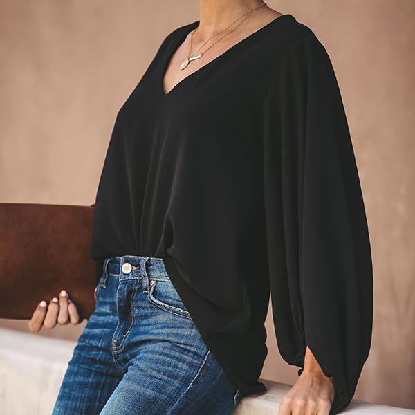 Solid Color Lantern Sleeve Blouse