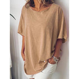 Plus Size Round Neck Solid Color Blouse