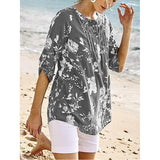 Casual Cotton Blend V-Neck Printed  Blouse