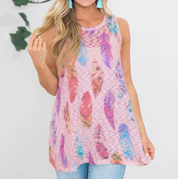 Plus Size Daily Printed Sleeveless Blouse
