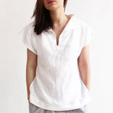 Simple Solid Color V Neck Daily Blouse