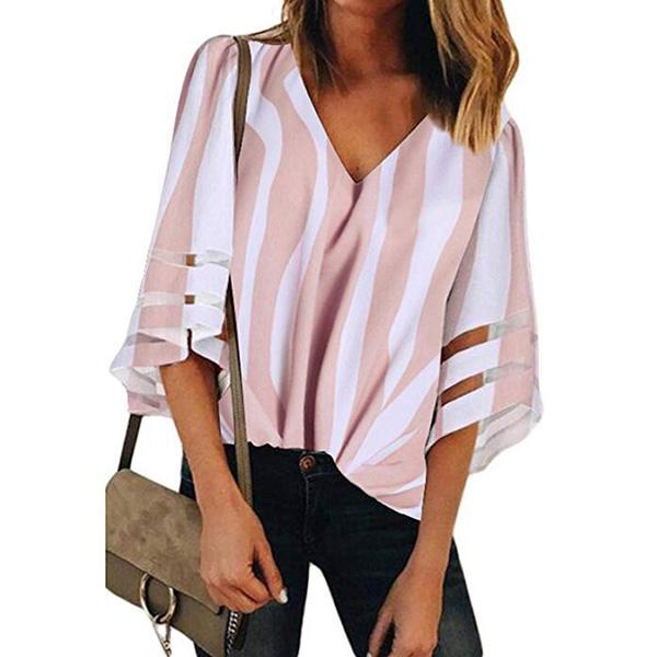 Loose Stripe V Neck Blouse