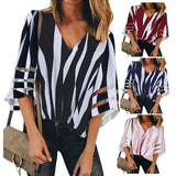 Loose Stripe V Neck Blouse