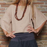 Casual Solid Color 1/2 Sleeved Round Neck Blouse