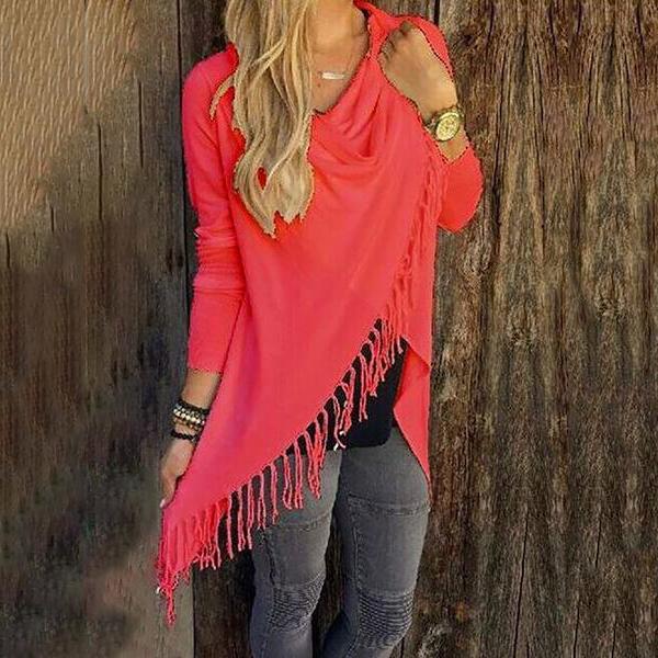 Casual Asymmetrical Fringed Ruched Blouses