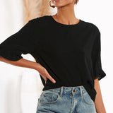 Ruffle Sleeve Loose Solid Color Blouse