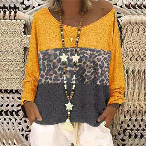 Casual Patchwork Leopard Loose Blouses