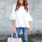 Solid Color Lace Stitching Ruffle Sleeve Blouse