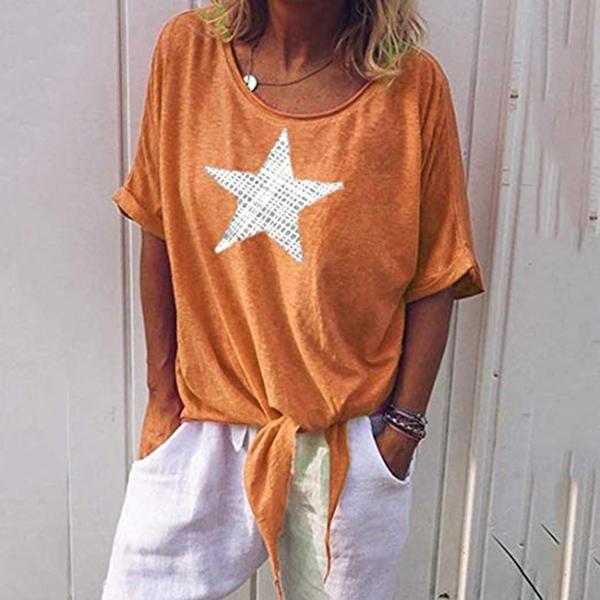 Star Printed Loose Solid Color Blouse