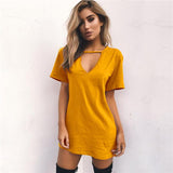 Fashion Sexy Pure V neck Short sleeve T-Shirts Dress