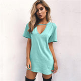 Fashion Sexy Pure V neck Short sleeve T-Shirts Dress