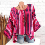 Casual Stripe Bat Sleeve Blouse