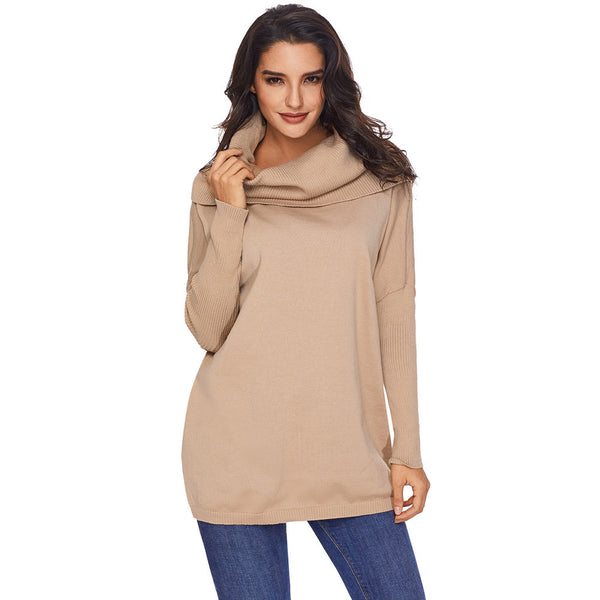 Women High Neck Pullover Long Sleeve Casual Knitted Sweater