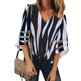 Loose Stripe V Neck Blouse