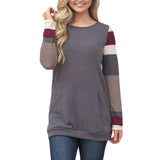 Women O-neck Long Sleeve Striped Pullover Plus Size Sweatshirts