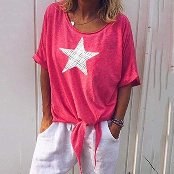 Star Printed Loose Solid Color Blouse