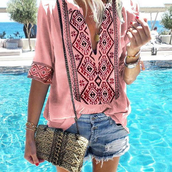 Bohemian Printed V Neck Blouse