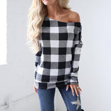 Printed Long Sleeve Plaid Loose Blouse