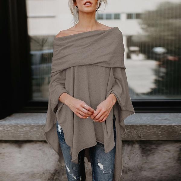 Women Off Shoulder Asymmetric Hem Plain Blouses