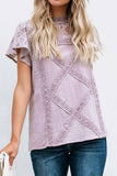 Women Summer Geometric Stitching Lace Short Sleeves Tops (6 Colors)