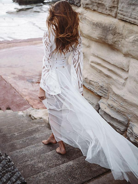 Flared Sleeves See-through Maxi Dress