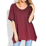 Solid Color Irregular Hem Loose Blouse